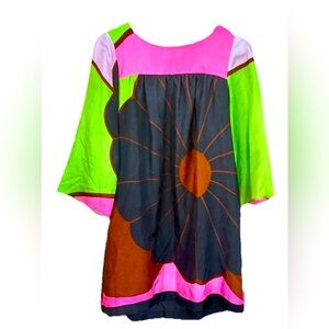 🌟✨ TIBI NYC Silk Colorblock Dress 🎨🌺💖‎ Retro Artistic Floral Festival Size 2